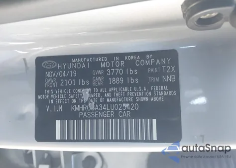 2020 Hyundai Venue Sel from USA, damaged, VIN KMHRC8A34LU025420